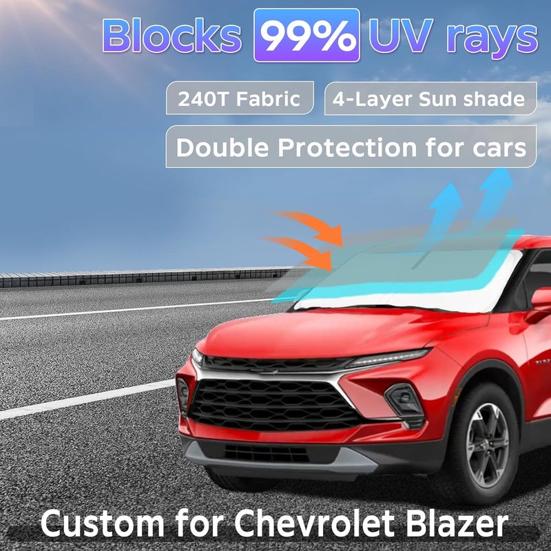 UKTOP Sun Shade Sunshade for Chevrolet Blazer 2019-2026 Windshield Cover (NOT for EV) 2-Layers Sun Shield for Chevy Blazer 240T Silver Coating Sun Visor Foldable Window Shade Blocks UV Car Accessories - Image 2